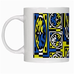 Blue And Yellow Decor White Mugs by Valentinaart