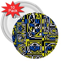 Blue And Yellow Decor 3  Buttons (10 Pack) 