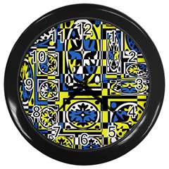 Blue And Yellow Decor Wall Clocks (black) by Valentinaart