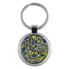 Blue And Yellow Decor Key Chains (round)  by Valentinaart