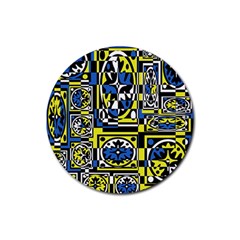 Blue And Yellow Decor Rubber Round Coaster (4 Pack) 