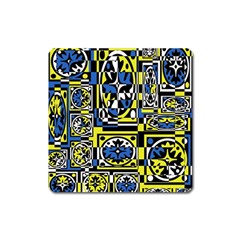 Blue And Yellow Decor Square Magnet