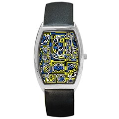 Blue And Yellow Decor Barrel Style Metal Watch