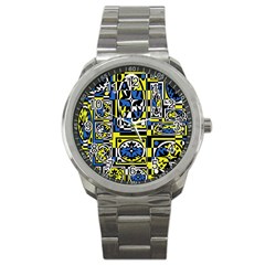 Blue And Yellow Decor Sport Metal Watch