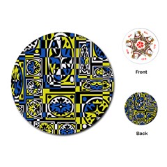 Blue And Yellow Decor Playing Cards (round)  by Valentinaart