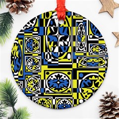 Blue And Yellow Decor Round Ornament (two Sides) 