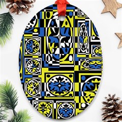 Blue And Yellow Decor Oval Ornament (two Sides)