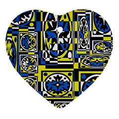 Blue And Yellow Decor Heart Ornament (2 Sides)