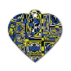 Blue And Yellow Decor Dog Tag Heart (one Side)