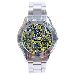 Blue And Yellow Decor Stainless Steel Analogue Watch