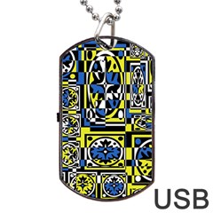 Blue And Yellow Decor Dog Tag Usb Flash (one Side) by Valentinaart