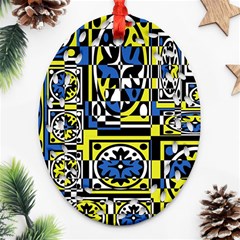 Blue And Yellow Decor Oval Filigree Ornament (2-side) 