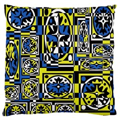 Blue And Yellow Decor Large Flano Cushion Case (one Side)