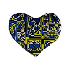 Blue And Yellow Decor Standard 16  Premium Flano Heart Shape Cushions