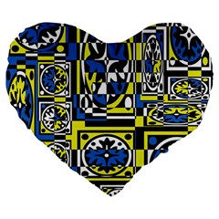 Blue And Yellow Decor Large 19  Premium Flano Heart Shape Cushions