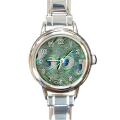 Peacock Feathers Macro Round Italian Charm Watch