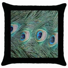 Peacock Feathers Macro Throw Pillow Case (black) by GiftsbyNature