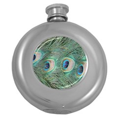 Peacock Feathers Macro Round Hip Flask (5 Oz) by GiftsbyNature