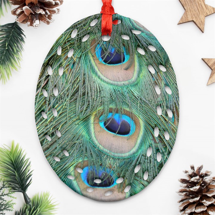 Peacock Feathers Macro Oval Filigree Ornament (2-Side) 