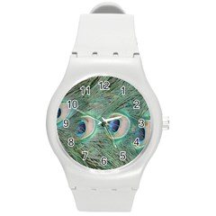 Peacock Feathers Macro Round Plastic Sport Watch (m) by GiftsbyNature