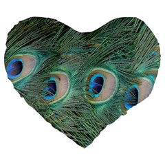 Peacock Feathers Macro Large 19  Premium Heart Shape Cushions by GiftsbyNature