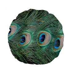 Peacock Feathers Macro Standard 15  Premium Flano Round Cushions by GiftsbyNature