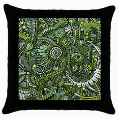 Green Boho Flower Pattern Zz0105 Throw Pillow Case (Black)