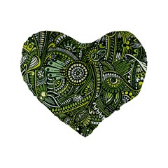 Green Boho Flower Pattern Zz0105 Standard 16  Premium Heart Shape Cushion 