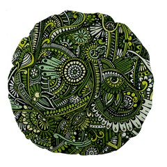 Green Boho Flower Pattern Zz0105 Large 18  Premium Flano Round Cushion 