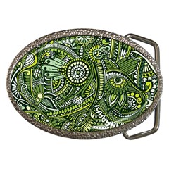 Green Boho Flower Pattern Zz0105 Belt Buckle by Zandiepants