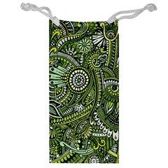 Green Boho Flower Pattern Zz0105 Jewelry Bag by Zandiepants