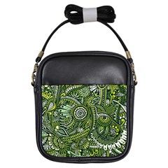 Green Boho Flower Pattern Zz0105 Girls Sling Bag by Zandiepants