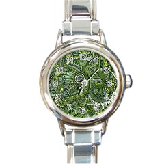 Green Boho Flower Pattern Zz0105 Round Italian Charm Watch