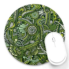 Green Boho Flower Pattern Zz0105 Round Mousepad by Zandiepants