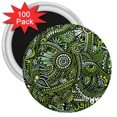 Green Boho Flower Pattern Zz0105 3  Magnet (100 Pack) by Zandiepants