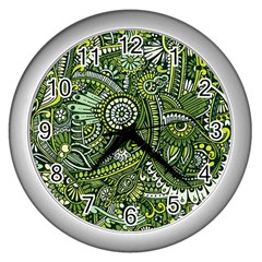 Green Boho Flower Pattern Zz0105 Wall Clock (silver) by Zandiepants