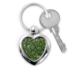 Green Boho Flower Pattern Zz0105 Key Chain (heart) by Zandiepants