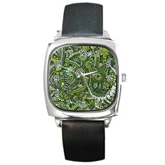 Green Boho Flower Pattern Zz0105 Square Metal Watch by Zandiepants