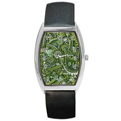 Green Boho Flower Pattern Zz0105 Barrel Style Metal Watch