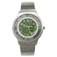 Green Boho Flower Pattern Zz0105 Stainless Steel Watch by Zandiepants