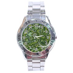 Green Boho Flower Pattern Zz0105 Stainless Steel Analogue Watch by Zandiepants