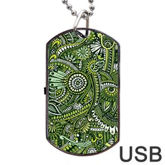 Green Boho Flower Pattern Zz0105 Dog Tag Usb Flash (one Side) by Zandiepants