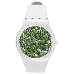 Green Boho Flower Pattern Zz0105 Round Plastic Sport Watch (M)