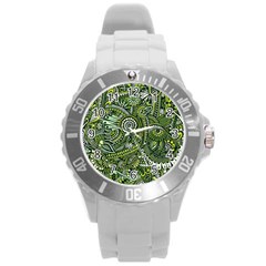 Green Boho Flower Pattern Zz0105 Round Plastic Sport Watch (L)