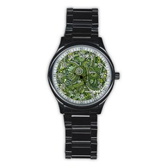 Green Boho Flower Pattern Zz0105 Stainless Steel Round Watch