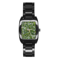 Green Boho Flower Pattern Zz0105 Stainless Steel Barrel Watch