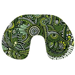 Green Boho Flower Pattern Zz0105 Travel Neck Pillow by Zandiepants