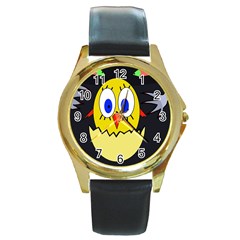 Chicken Round Gold Metal Watch