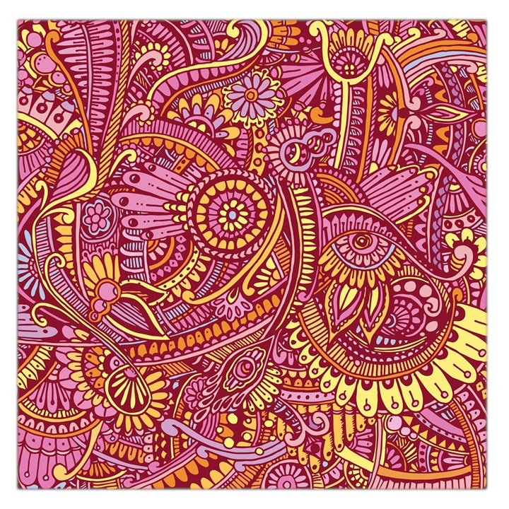 Pink Yellow Hippie Flower Pattern Zz0106 Large Satin Scarf (Square)