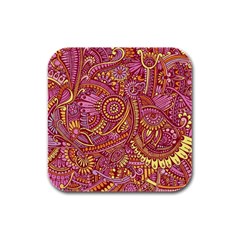 Pink Yellow Hippie Flower Pattern Zz0106 Rubber Square Coaster (4 Pack) by Zandiepants